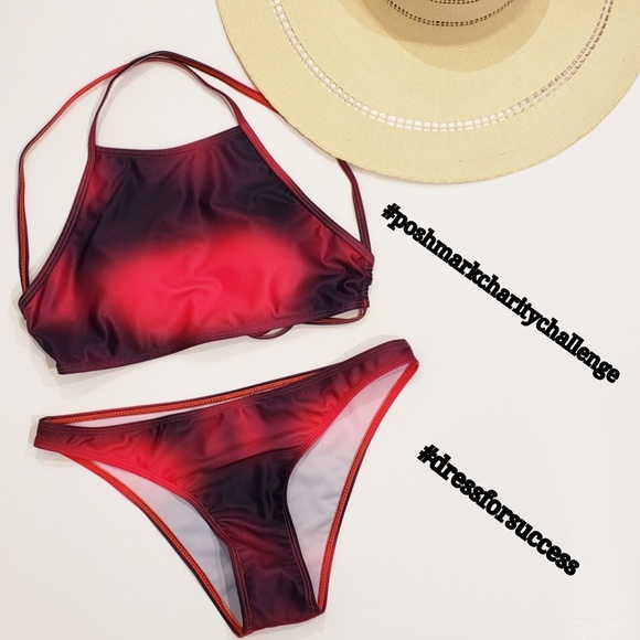 #poshmarkcharitychallenge Other - Bikini Red & Black Criss Cross Halter